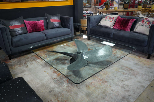 Ship Propeller Large Coffee Table With Glass Top
