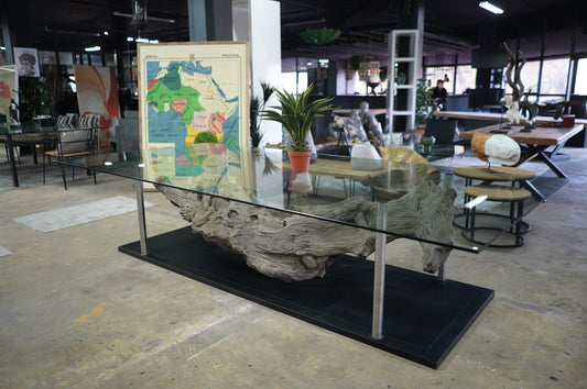 Dry Root Table with Glass Top