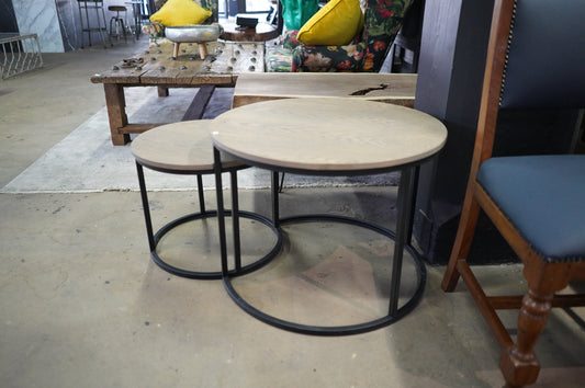 Round Coffee Table Dark Two Wooden Tops