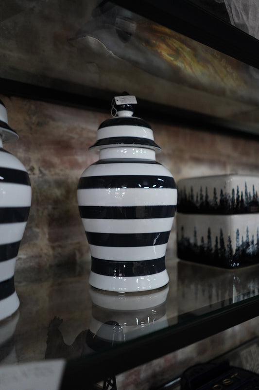 Black and White Striped Ceramic Vase
